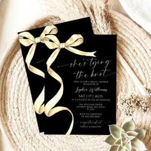 She's Tying the Knot Gold Bow Bridal Shower Invitation