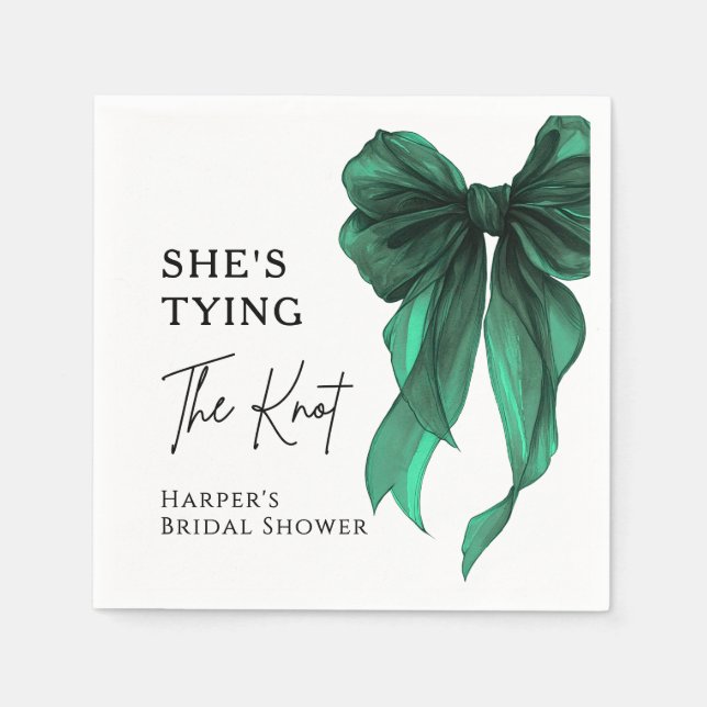 She's Tying The Knot Green Bow Bridal Shower Napkin (Front)