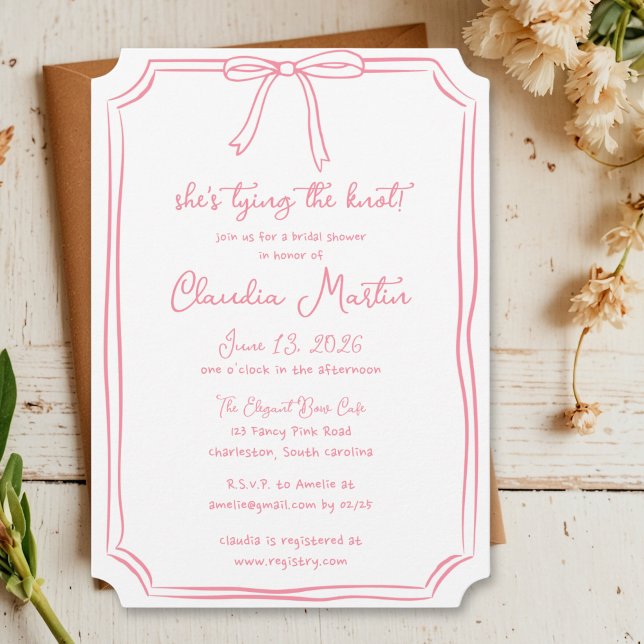 She's Tying the Knot Hand Drawn Bow Bridal Shower Invitation (Creator Uploaded)