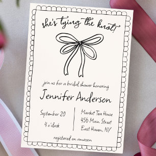 She's tying the knot Hand Drawn Bow Bridal Shower Invitation