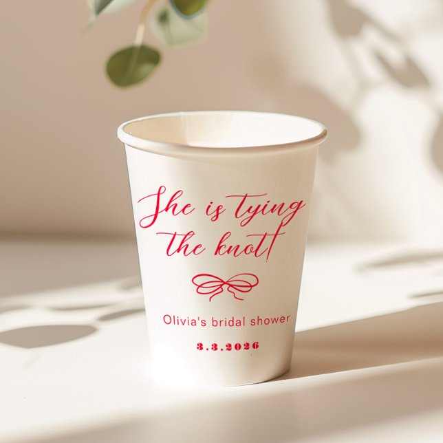 She's tying the knot hand drawn red bow paper cups (Creator Uploaded)