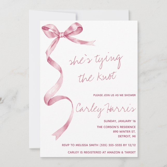 She's Tying the Knot! Modern Bridal Shower Invitation (Front)