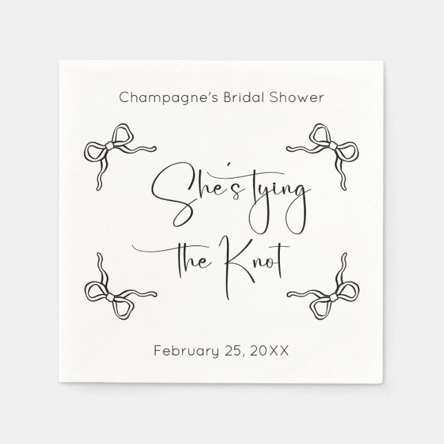She's Tying The Knot Modern Script Bridal Shower Napkin (Front)