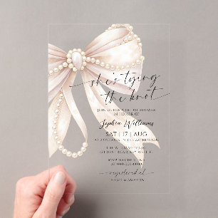 She's Tying the Knot Pearl Bow Bridal Shower Acrylic Invitations