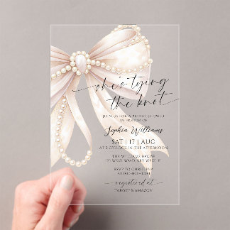She's Tying the Knot Pearl Bow Bridal Shower Acrylic Invitations