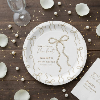 She's Tying the Knot Pearl Bow Bridal Shower Paper Plate