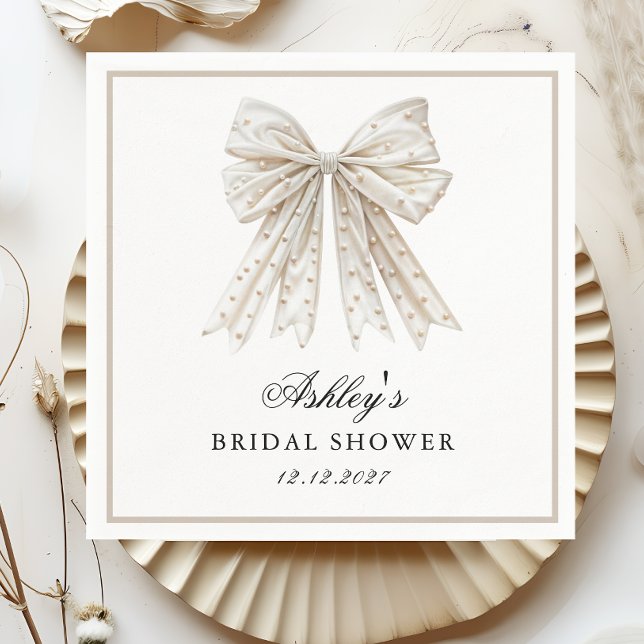 She's Tying the Knot  Pearls Bow Bridal Shower Napkin (Creator Uploaded)