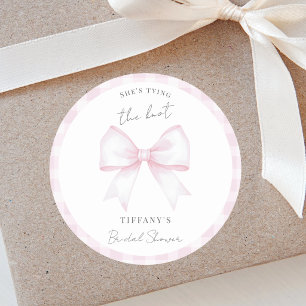 She's Tying The Knot Pink Blush Bow Bridal Shower Classic Round Sticker