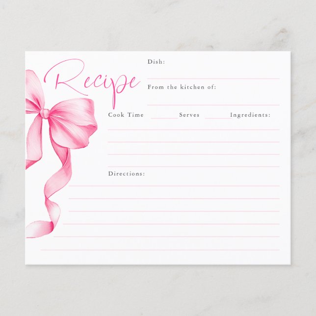 She's Tying the Knot Pink Bow Bridal Recipe Card (Front)