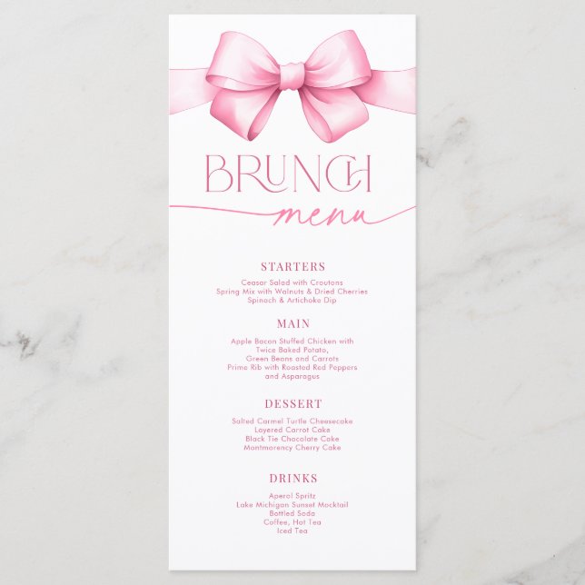 She's Tying the Knot Pink Bow Bridal Shower Brunch Menu (Front)