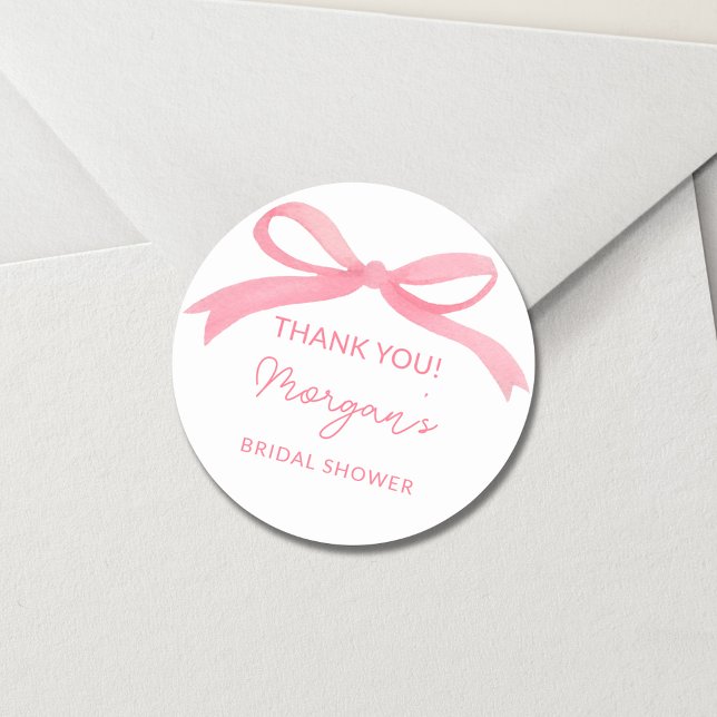 She's Tying The Knot Pink Bow Bridal Shower Classic Round Sticker (Creator Uploaded)