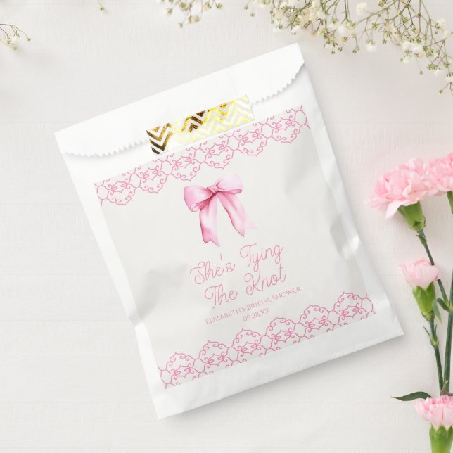 She's Tying The Knot Pink Bow Bridal Shower Favour Bag (Sealed)
