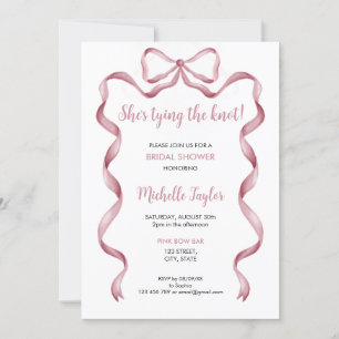 She's Tying the Knot Pink Bow Bridal Shower Invitation