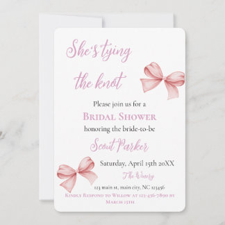 She's Tying the Knot Pink Bow Bridal Shower Invitation