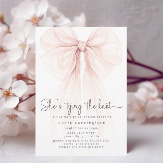 She's Tying the Knot Pink Bow Bridal Shower Invitation (Creator Uploaded)