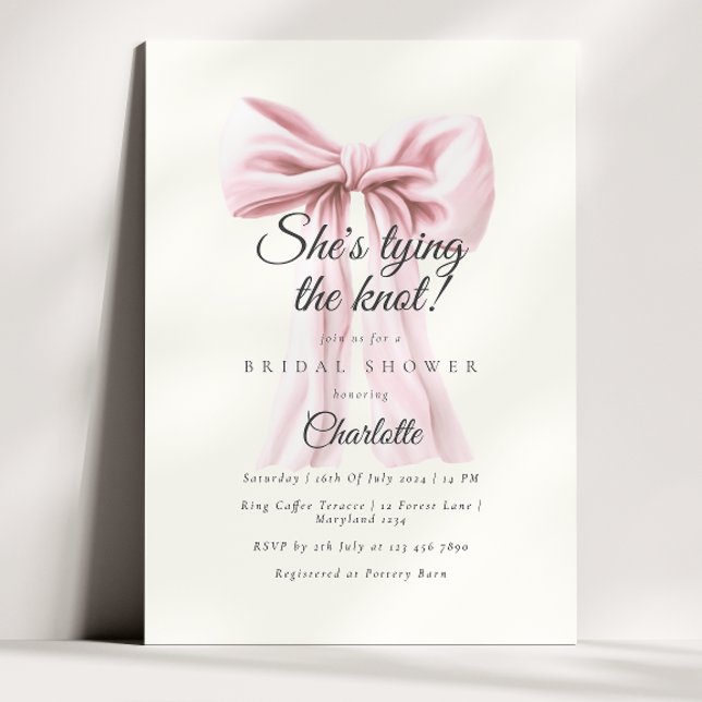 She's Tying the Knot Pink Bow Bridal Shower Invitation (Creator Uploaded)