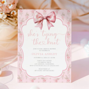 She's Tying the Knot Pink Bow Bridal Shower Invitation
