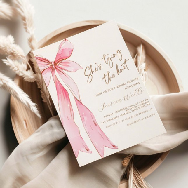 She's Tying the Knot Pink Bow  Bridal Shower  Invitation (Creator Uploaded)