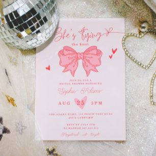 She's Tying the Knot Pink Bow Bridal Shower Invitation