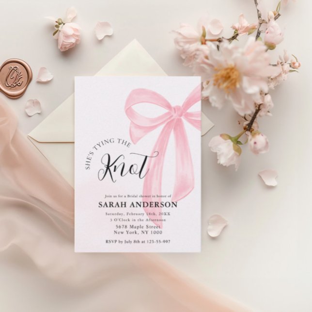 She's Tying the Knot pink bow Bridal Shower  Invitation (Creator Uploaded)