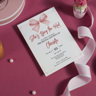 she's tying the knot pink Bow bridal shower  Invitation