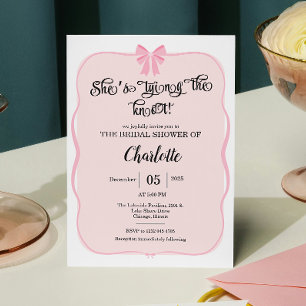 she's tying the knot pink Bow bridal shower  Invitation