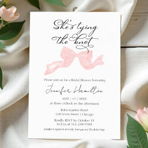 She's tying the knot   Pink Bow Bridal Shower Invitation
