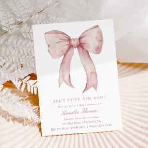 She's Tying the Knot Pink Bow Bridal Shower Invitation