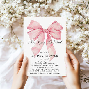 She's Tying The Knot Pink Bow Bridal Shower Invitation