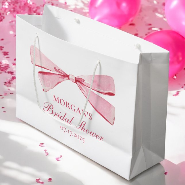 She's Tying The Knot Pink Bow Bridal Shower Large Gift Bag (Creator Uploaded)