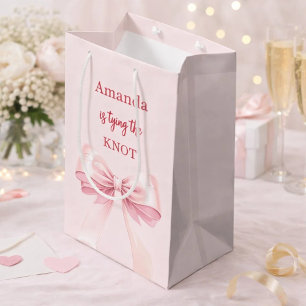 She's tying the knot pink bow Bridal Shower Medium Gift Bag