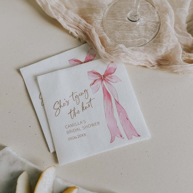 She's Tying the Knot Pink Bow Bridal Shower  Napkin (Creator Uploaded)