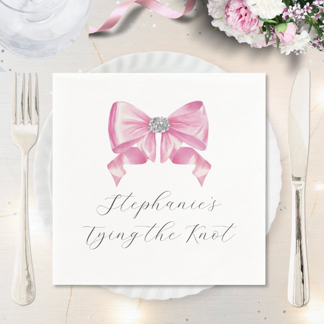 She's Tying The Knot Pink Bow Bridal Shower Napkin (Creator Uploaded)