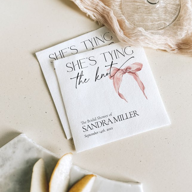 Shes Tying the Knot Pink Bow Bridal Shower Napkin (Creator Uploaded)