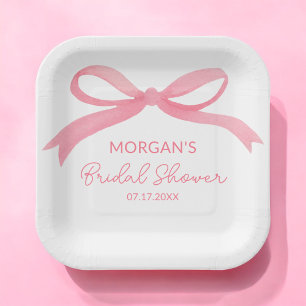She's Tying The Knot Pink Bow Bridal Shower Paper Plate