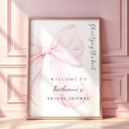 She's Tying the Knot Pink Bow Bridal Shower Poster