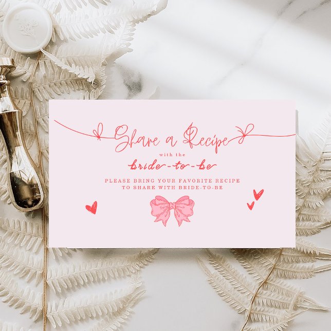 She's Tying the Knot Pink Bow Bridal Shower Recipe Enclosure Card (Creator Uploaded)