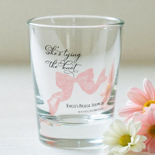 She's tying the knot   Pink Bow Bridal Shower Shot Glass