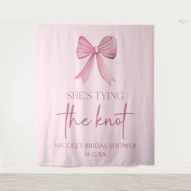 She's Tying The Knot Pink Bow Bridal Shower Tapestry (Front)