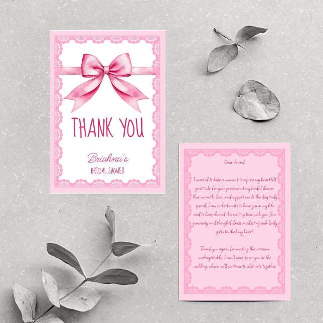 She's tying the knot pink bow bridal shower thank you card (She's tying the knot pink bow bridal shower thank you cards)