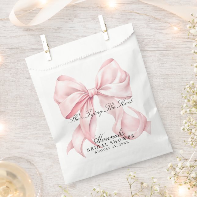 She's Tying The Knot Pink Bow Favour Bag (Clipped)