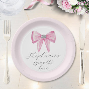 She's Tying The Knot Pink Bow Glam Bridal Shower Paper Plate