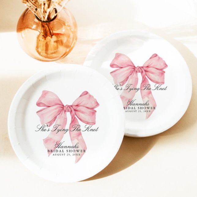 She's Tying The Knot Pink Bow Paper Plates (Creator Uploaded)