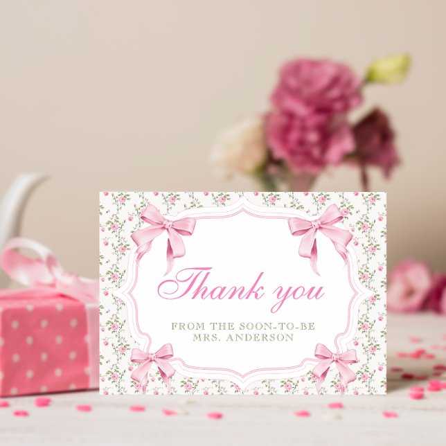 She's Tying the Knot Pink Bow Thank You Card (Creator Uploaded)