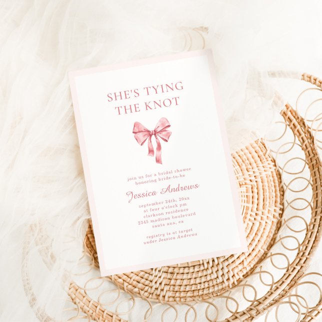She's Tying the Knot Pink Coquette Bridal Shower Invitation (Creator Uploaded)
