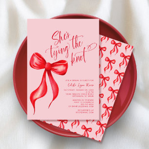 She's Tying the Knot Pink Red Bow Bridal Shower Invitation