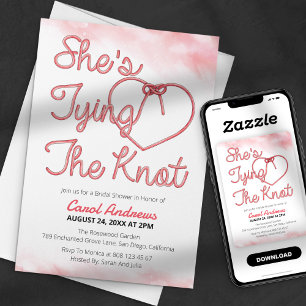 She's Tying the Knot Pink Rope Heart Bridal Shower Invitation