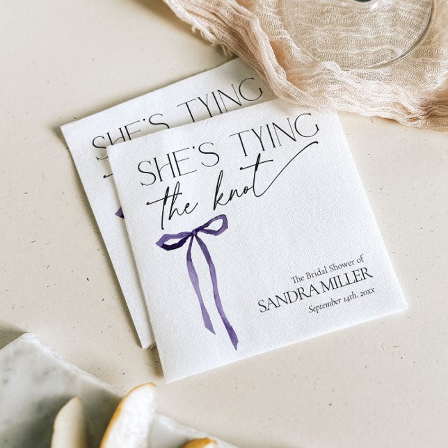 Shes Tying the Knot Puple Bow Bridal Shower Napkin (Creator Uploaded)