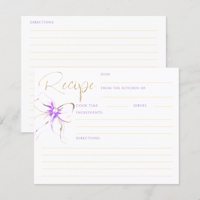 She's Tying the Knot Purple Bow Bridal Recipe Card (Front/Back)