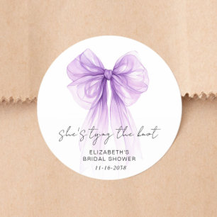 She's Tying The Knot Purple Bow Bridal Shower Classic Round Sticker